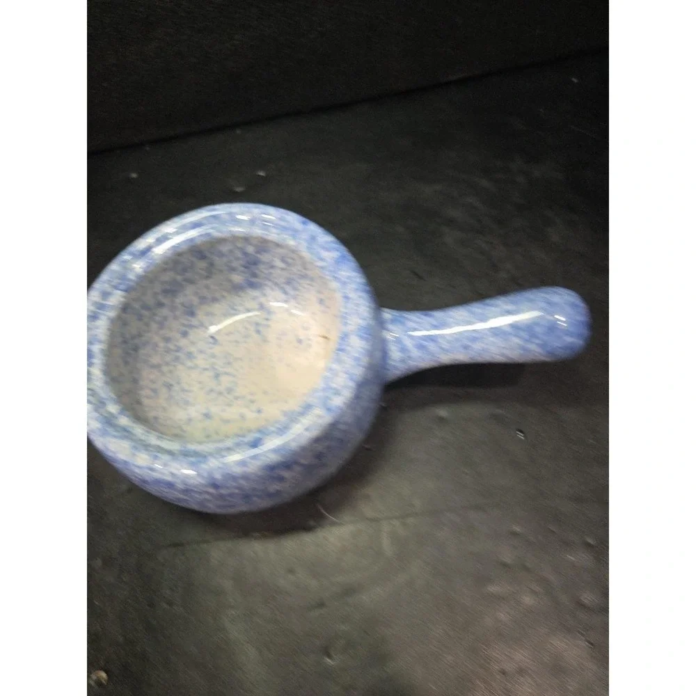 Stoneware Individual‎ Serving Soup Tureen, Blue Speckled Spongeware Crock Pot